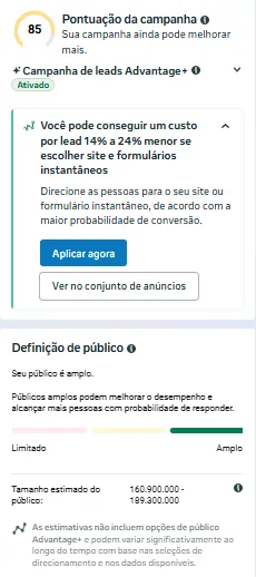 O Meta dá pontuação e estimativa de público antes de publicares.